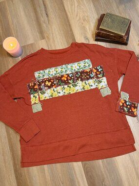 Upcycled Handmade Patchwork Cottagecore Pullover Sweatshirt Rustic Quilt Patch